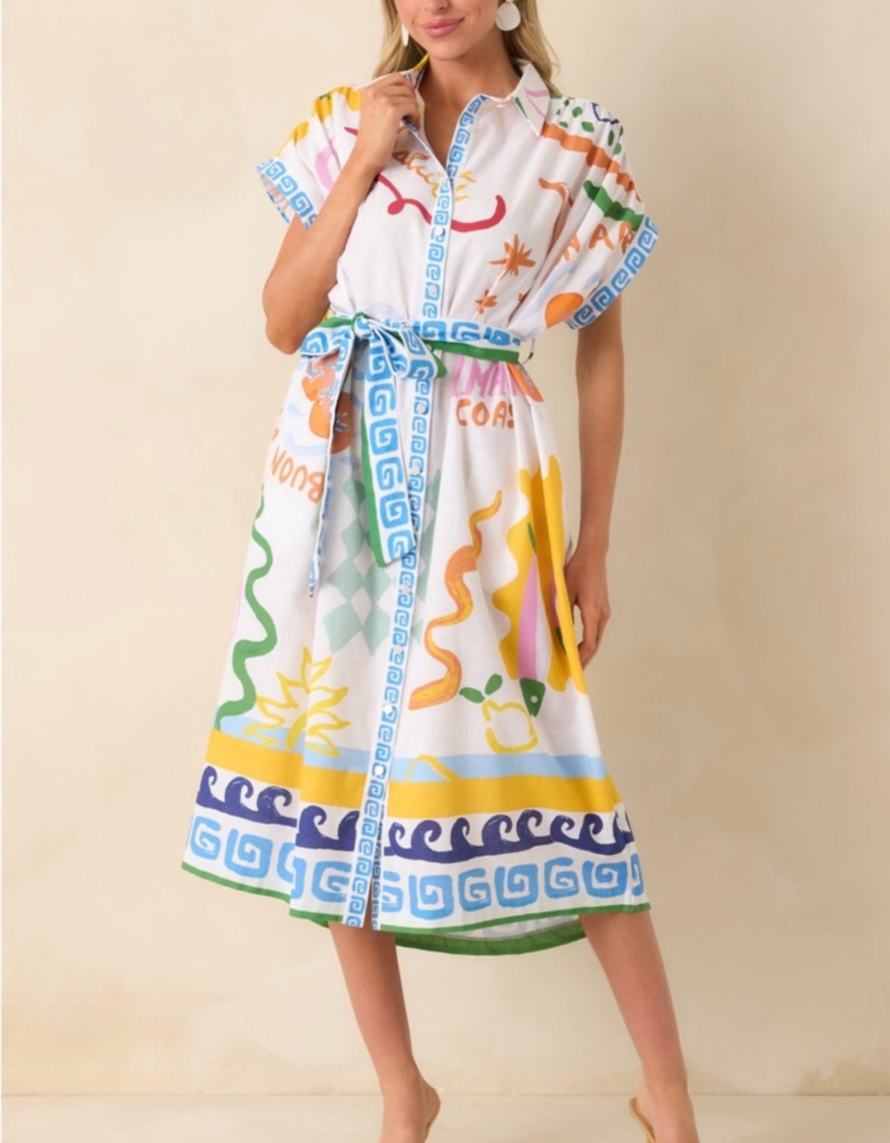 Summer Spritz white multi print midi Dress