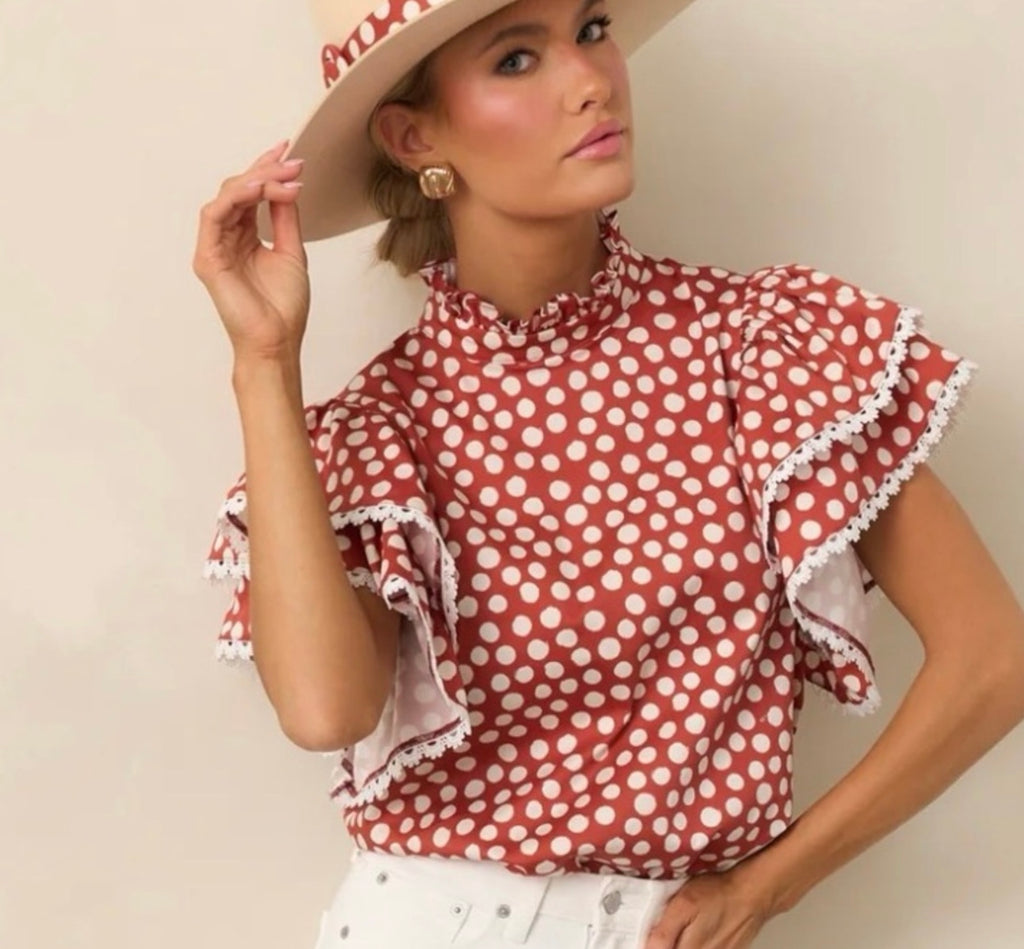 Prosperina Dot Ruffle Blouse