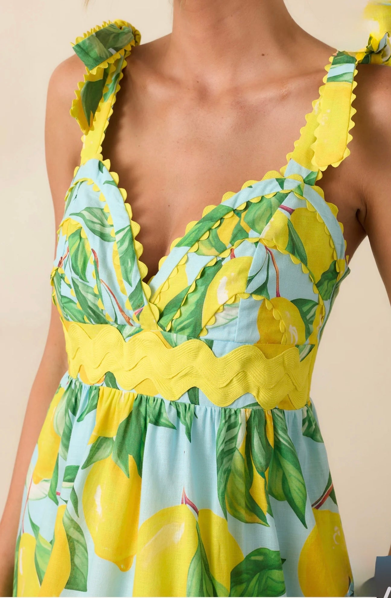 Prosperina Caterina Blue Lemon Print Cotton Midi Dress