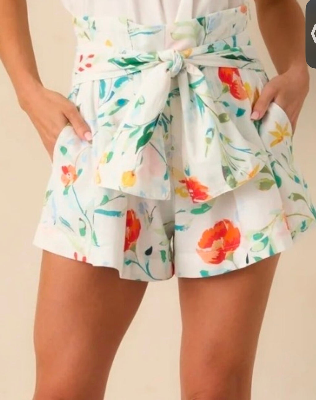 Prosperina Faith Multi Floral Tie High Waist Shorts
