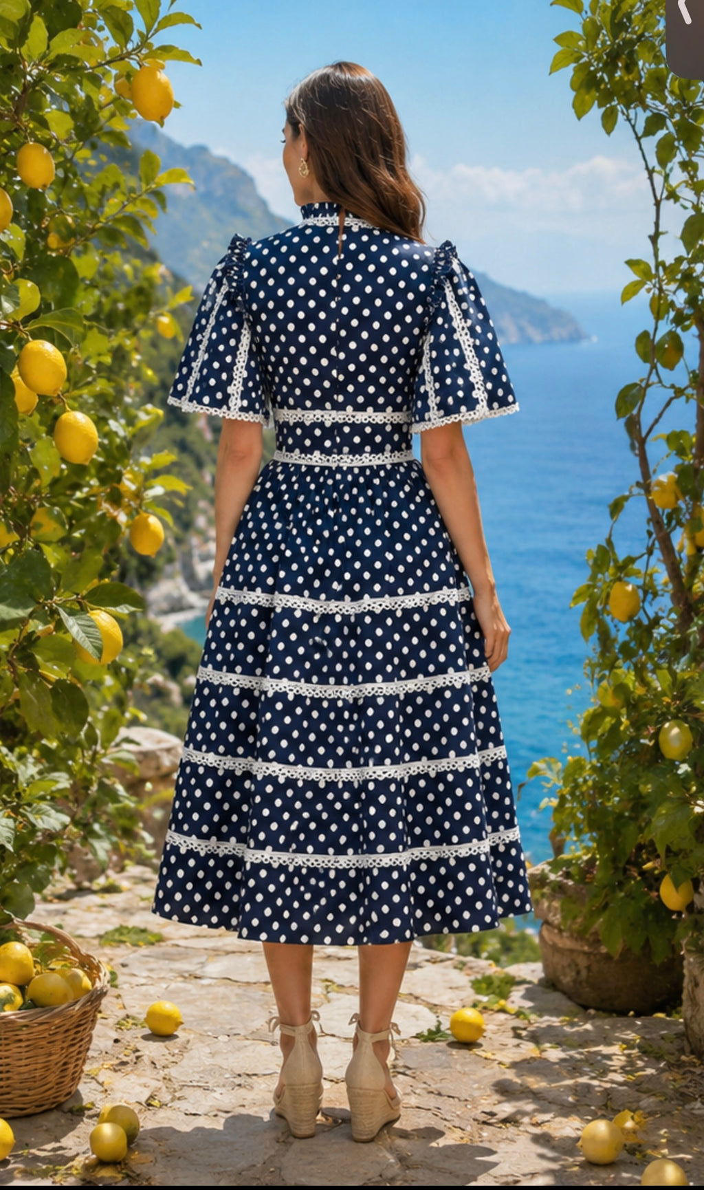 Navy Polka Dot Lace Midi Dress