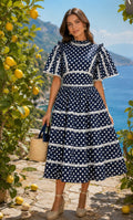 Navy Polka Dot Lace Midi Dress