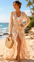 Floral Lace Belted Maxi Cover-Up