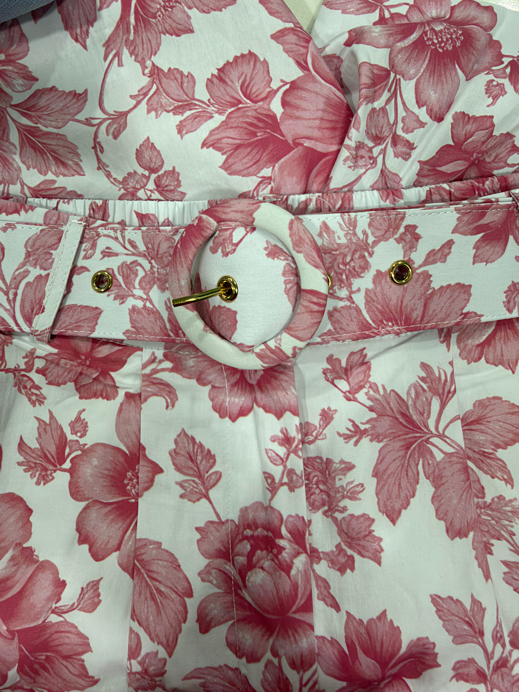 Pink Floral Belted Short