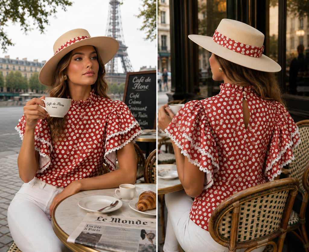 Prosperina Dot Ruffle Blouse