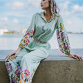 Taj by Sabrina Crippa Mint Wide-Leg Floral Pant